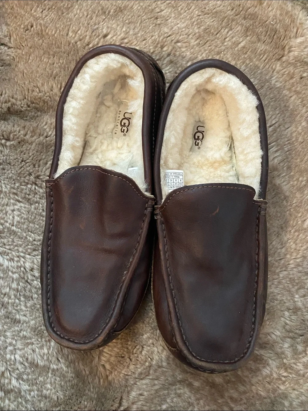UGG Men's Brown Leather Shearling-Lined Slip-On Moccasins